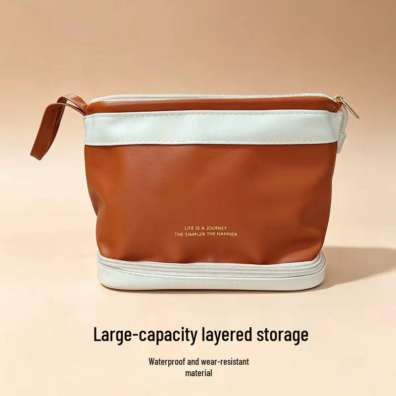 Double-Layer Cloud Makeup Bag for Women: Large-Capacity, Portable Travel PU Toiletry & Cosmetics Organizer