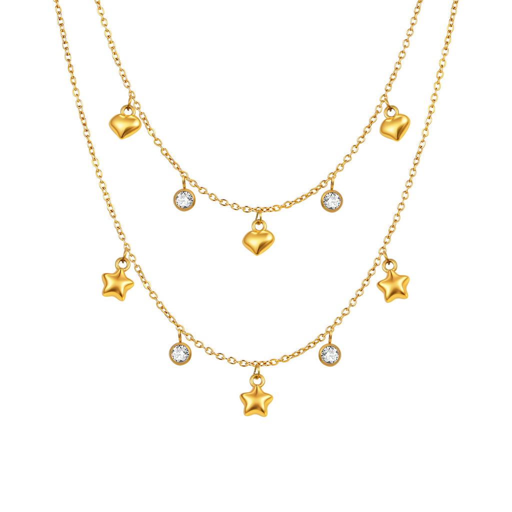 Stainless Steel Flat Cross Chain Zircon Heart Gold Necklace