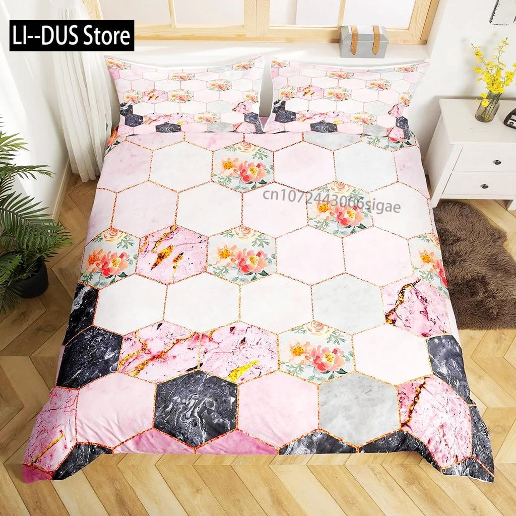 Nordic Marble Pattern White 3D Bedding Set Duvet Cover Pillowcase Bedclothes Single Twin Full Queen King Size POD Dropshipping