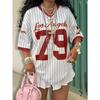 2026 Verano Nuevo Los Ángeles 79 Camiseta Rayada con Estampado Para Mujer Cuello en V Manga Corta Deportiva Camiseta de Fútbol Y2K Holgada Oversized