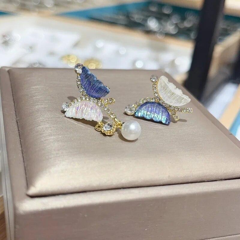 Luxury Purple Butterfly Long Tassel Earrings Ladies Brincos Trendy Crystal Dangle Drop Earrings Girls Party Jewelry Accessories Gift