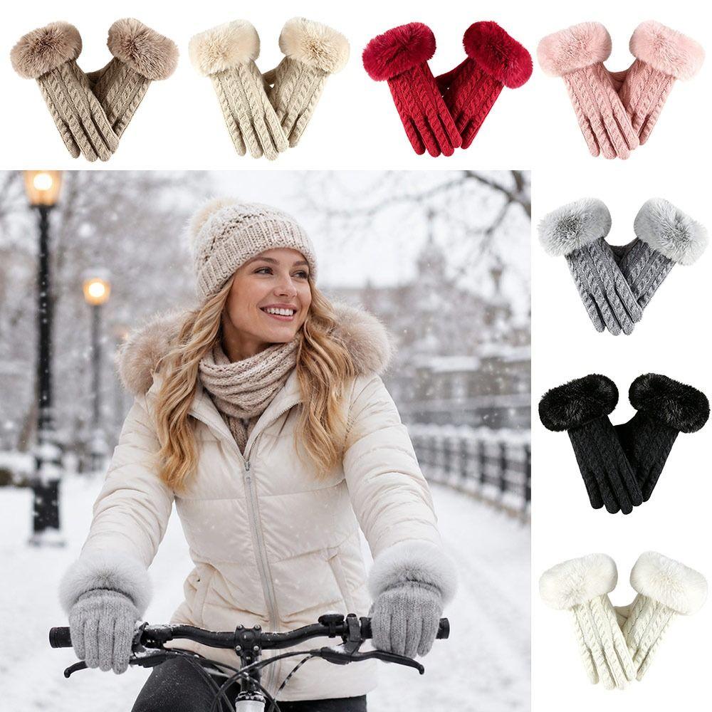 Windproof Knitted Gloves Warm Outdoor Sports Gloves Fashion Cycling Gloves  for Women