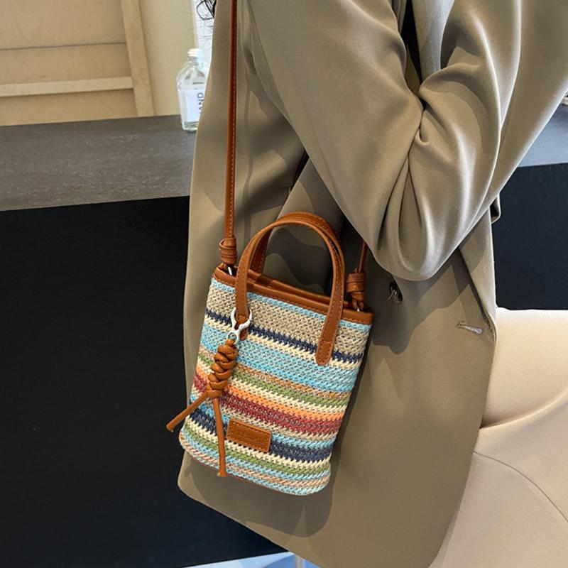 Yogodlns Mini Striped Straw Crossbody Bags for Women Fashion Summer Shoulder Bags Handbags and Purses Weave Beach Bag