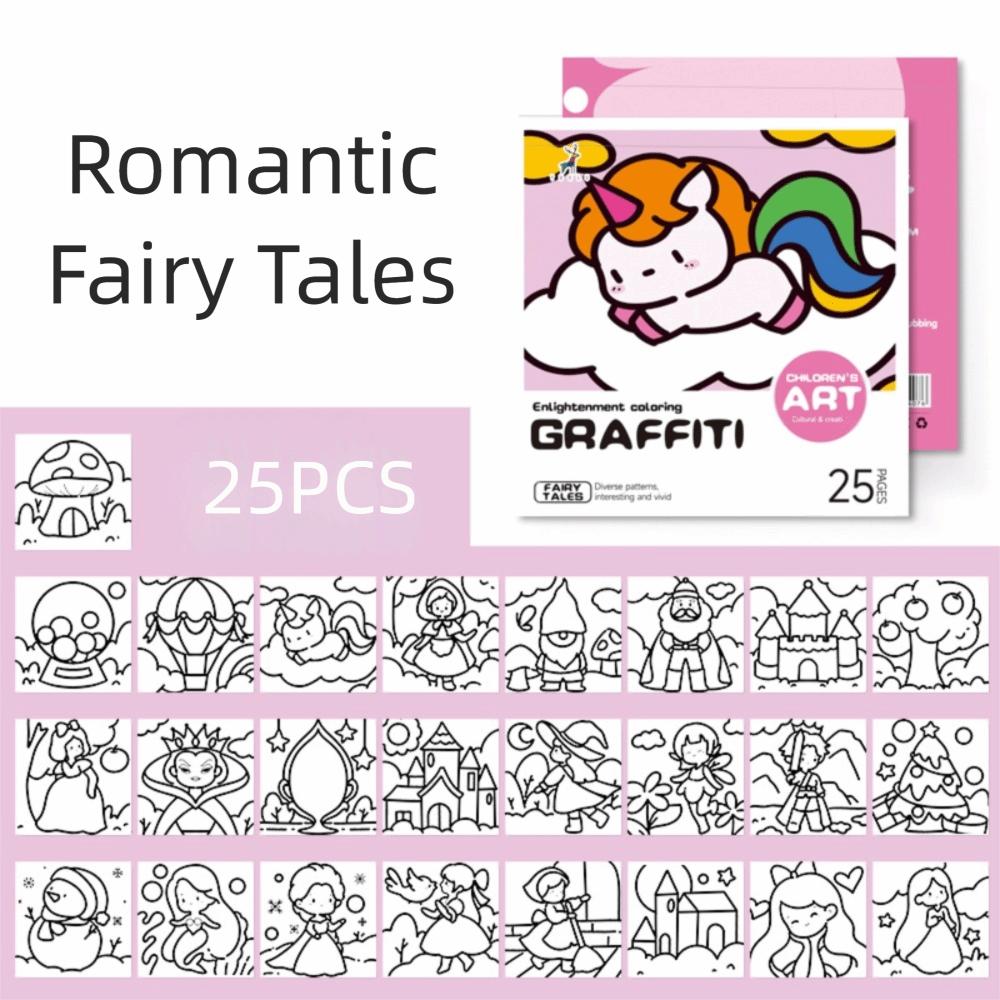 

25Sheets Cartoon Coloring Book Mini Painting Album DIY Doodle Books Children s Art Romantic fairy tales