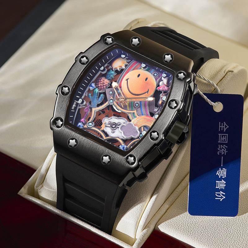 High-Value Fashion Quartz Luminous Waterproof Wine Barrel-Shaped Watch Men'S Business Smiley Face
