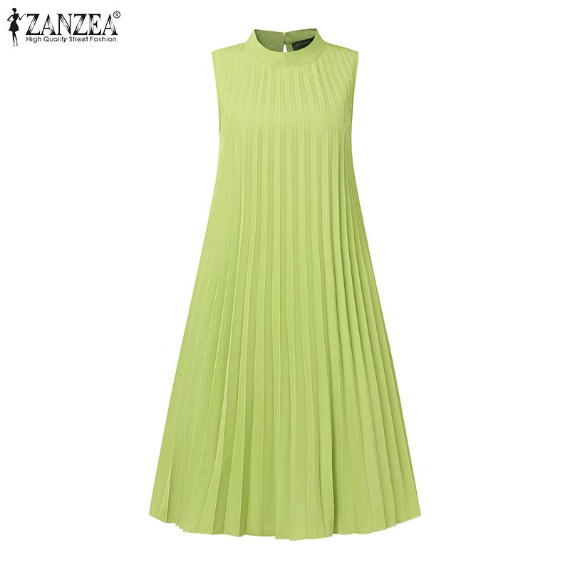 ZANZEA Women Summer Stand Neck Casual Sleeveless Short Dress