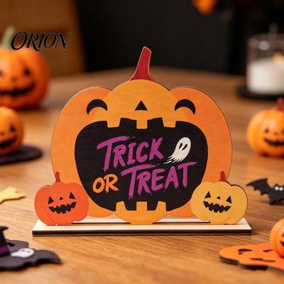 Smooth Wooden Holiday Sign Halloween Table Sign, Cute Pumpkin Boo Ghost Solid Wood Tabletop Centerpiece for Indoor Mantel Fireplace Decor Compact