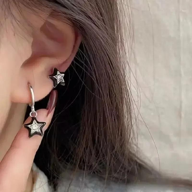 6tlg./Set Gothic Punk Kristall Stern Mond Anhänger Ohrring Set Damen Vintage Stecker Ästhetik Grunge Trendy Y2K Zirkon Accessoires