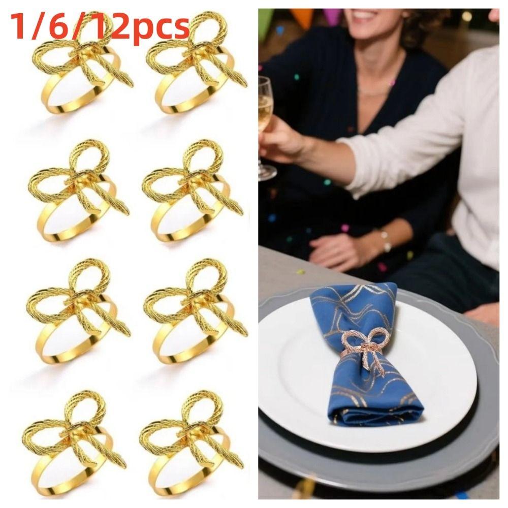 1/6/12pcs Gold Napkin Ring Buckles Metal Dinnig Table Decoration Stylish Napkin Holder Kitchen