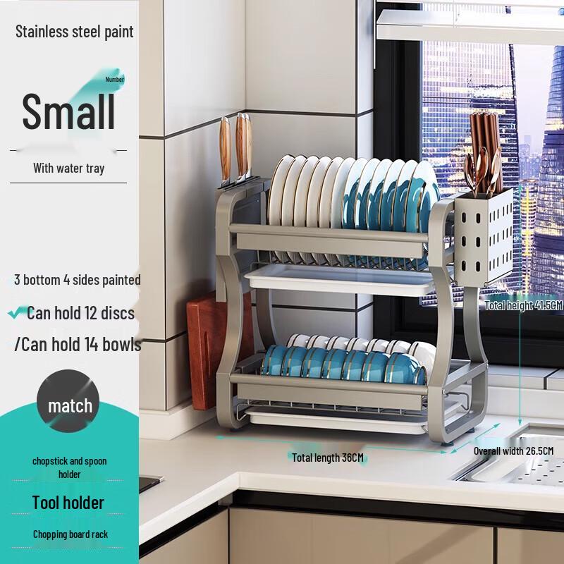 Starry Grey Double Layer Kitchen Dish Drying & Storage Rack