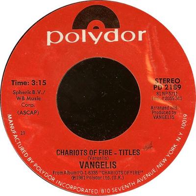 7inch Record VANGELIS - Chariots Of Fire - Titles PD2189 Polydor 1981 US Dance & Electronica Used