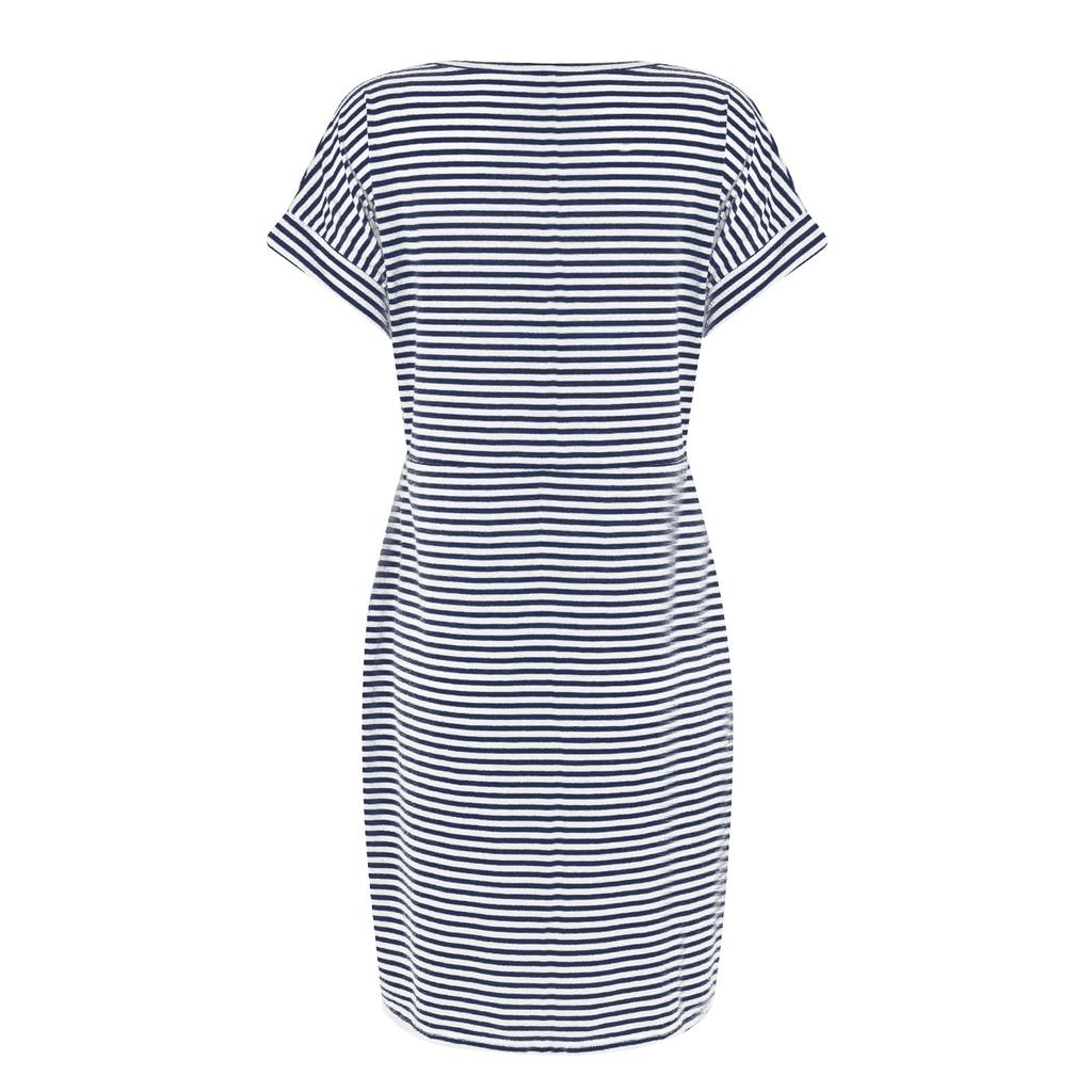 Dámská móda pro volný čas Sexy tunika s kulatým výstřihem a krátkým rukávem s pruhovanými šaty