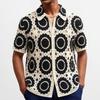 Men's Casual Button Down Shirt Vintage Knitted Golf Beach Collared Shirts Tops Crochet Hollow Out Summer Vacation Top Knit Short Sleeve Shirt for Men