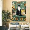 Cute Tapestry Cat Floral Sage Green Vase Girly Tapestry Aesthetic Wall Art Decor Black White Cat Flowers Plant Picture Vintage