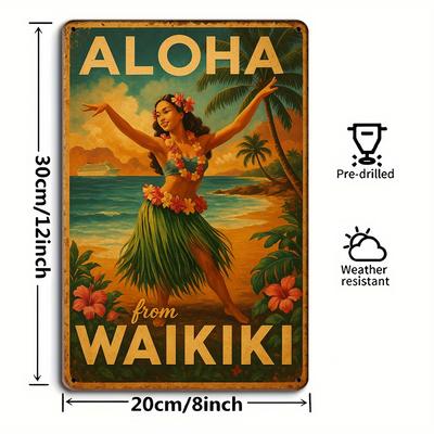 1 szt. Aloha z Waikiki Vintage Metalowy Znak Blaszany, Aluminiowa Dekoracja Ścienna do Ogrodu, Sypialni, Garażu, Dekoracja Świąteczna