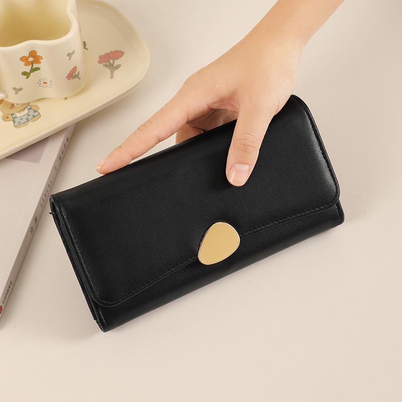 1Pc PU Leather Wallets For Women Card Holder Purses Women s Long Folding Wallet With Zip Coin Pocket чёрный