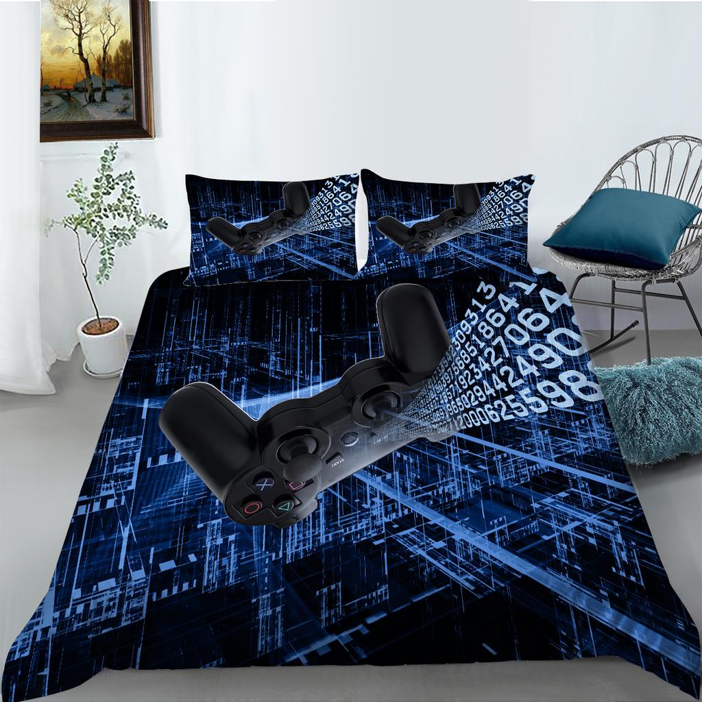 Bettwäsche-Set mit 3D-Game-Controller-Muster, Doppelbett, Bettbezug, Kissenbezug, Heimbettwäsche, AUKing, volle Größe, Heimdekoration