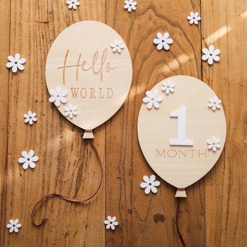Baby Wooden Balloon Milestone Cards Exquisite Workmanship 1Set Newborn Shooting Props for Baby Growth Memory Keeping