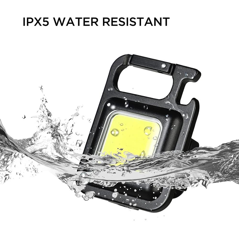 Multifunction COB LED Work Light Keychain USB Rechargeable Flashlight with Bottle Opener Magnetic Base for Camping Emergency Use