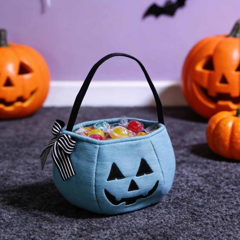 Halloween Bowknot Pumpkin Candy Bucket Waterproof Non-Toxic Trick Or Treat Storage Handbag for Toddlers Halloween Activities