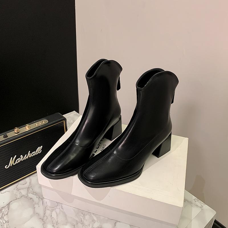 Autumn new square head thick heel elastic boots thin boots white short boots winter boots