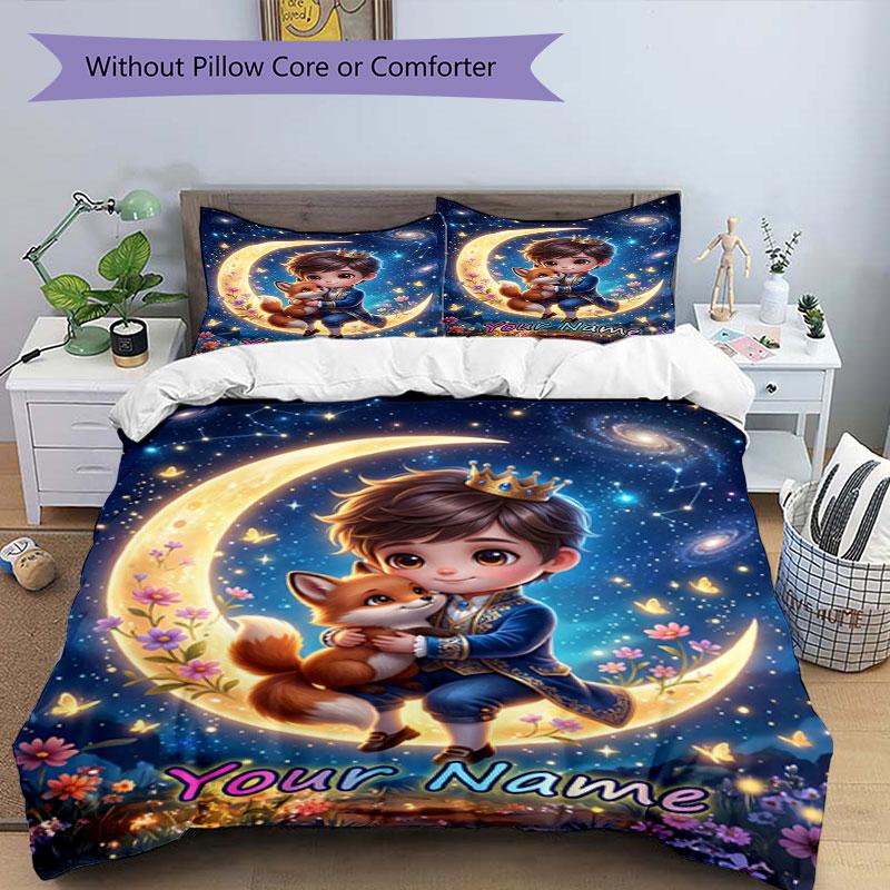 3PC Custom Name Moonlit Fantasy Adventure Bedding Set Duvet Cover Closure Includes 1 Duvet Cover & 2 Pillowcases for Bedroom