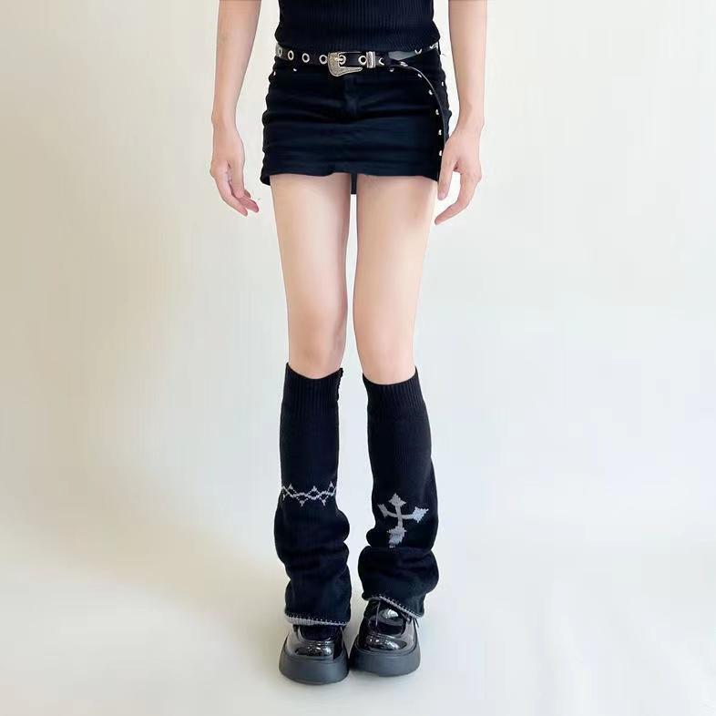 1 pair of punk cute y2k reversible women's calf pile socks for autumn and winter, funny and warm wide knit jk leg covers