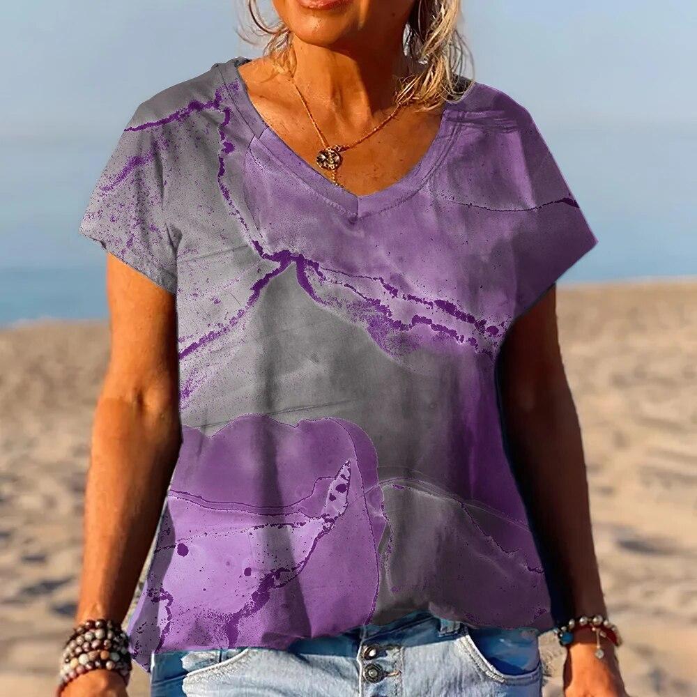 

Винтажная текстурированная женская футболка с 3d принтом, топы, полосатая блузка, футболки с короткими рукавами в стиле Харадзюку, женская летняя толстовка с v-образным вырезом, дизайнерская одежда 5XL