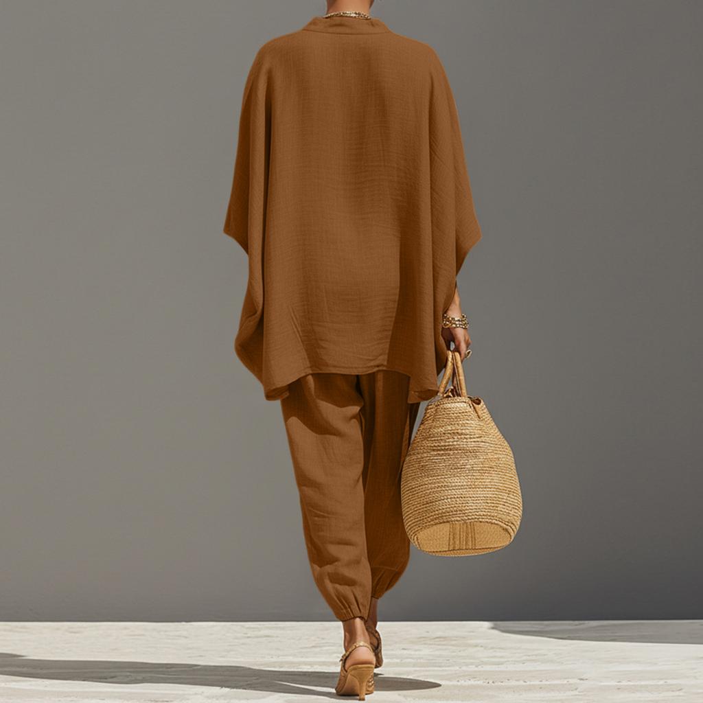 Ladies' Color Casual Lazy Loose Shirt Set
