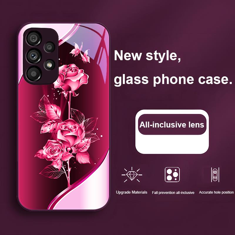 Colorful Rose Gold For Samsung Galaxy Note 8 9 S10 Plus S20 S21 FE S23 Ultra A70 72 73 50 51 52 53 Tempered Glass Phone Case