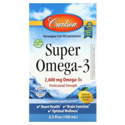 Carlson, Super Omega-3, Natural Lemon, 2600 Mg, 3.3 Fl Oz (100ml)
