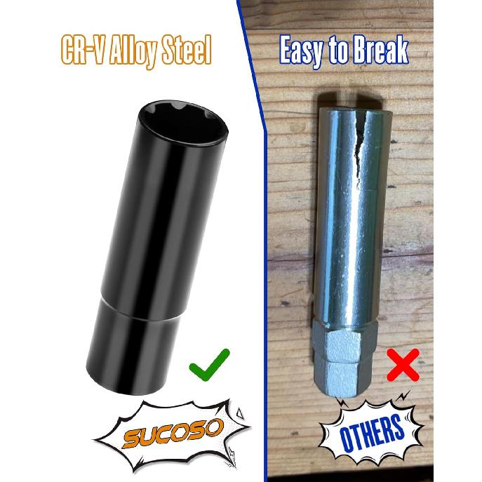 7 Spline Lug Nut Key, 1/2" Drive Impact Socket Fit For M14X1.5 M14X2.0 9/16-18 Aftermarket Lugnuts, Thin Walled Design Spline Socket For Easy Removal