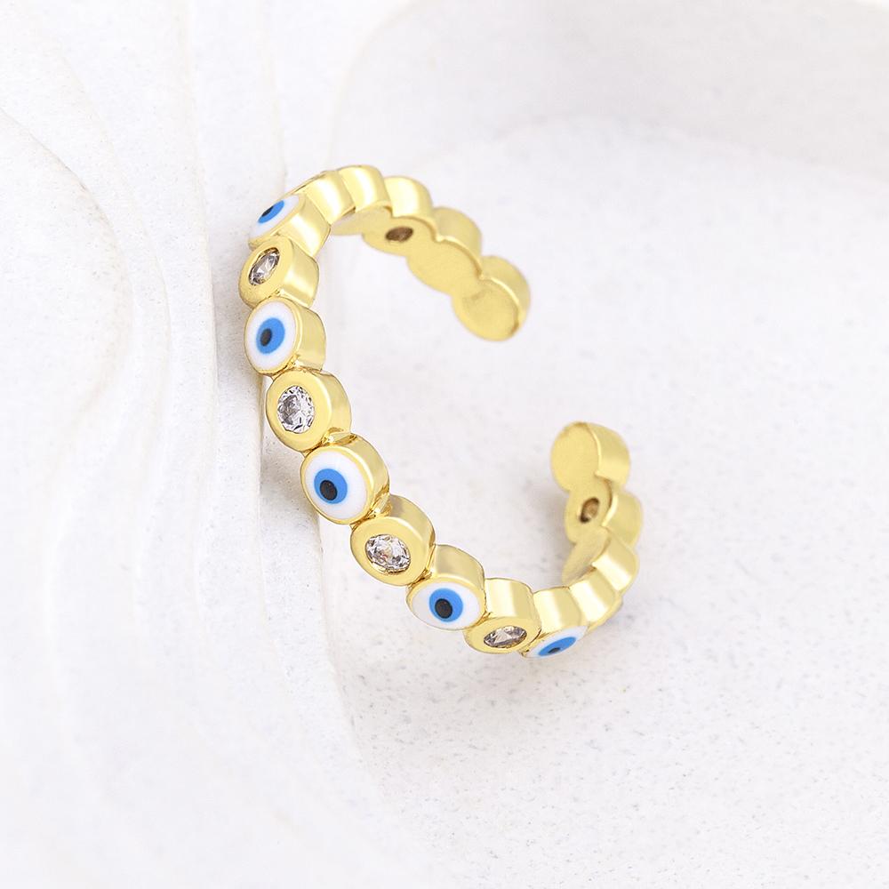 Nidin Hot Sale Lucky Evil Eye Rhinestone Rings For Women Girls Enamel Dripping Oil Finger Devil Eye Adjustable Jewelry Gift