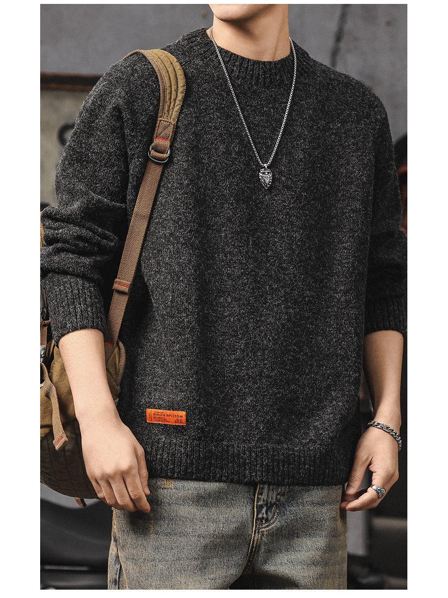 Men s American Retro Thick Knit Sweater - Winter Loose Fit, Casual Round Neck Outerwear 2XL