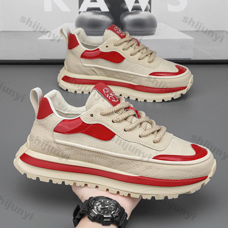 Fashion Men's Casual Sneakers New Fashion Platform Sport Shoes 2025 Spring Black Chunky Sneakers Men Comfortable Leather Platform Shoes