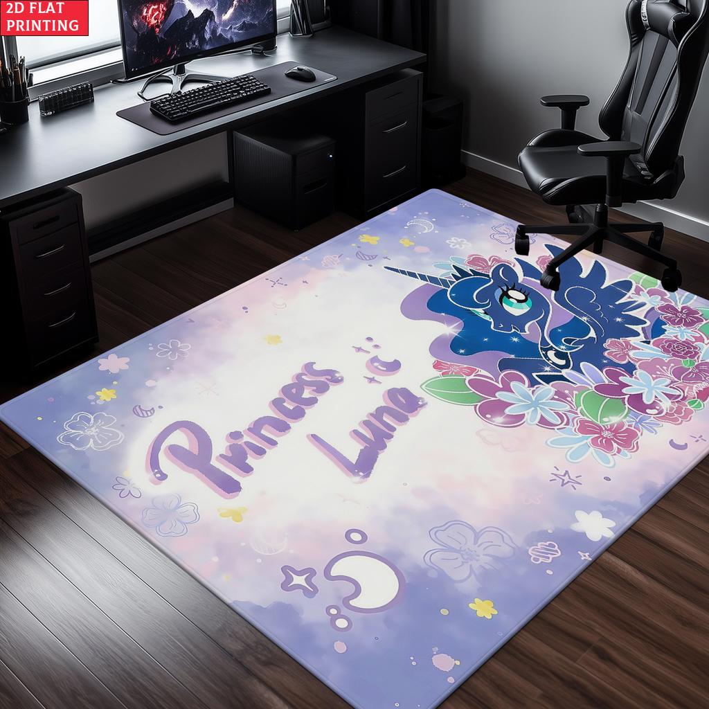 Cute Cartoon Pony Area Rug,Starry Gradient Theme Non-slip Floor Mat,Decorative Carpet for Kids Room Bedroom,Washable Home Gift