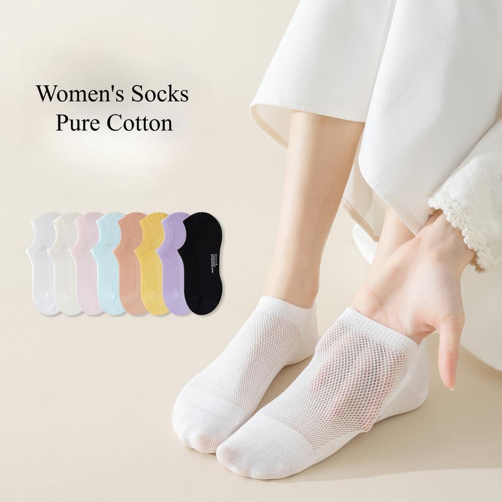 4 Pairs Women's Spring Summer Thin Cotton Socks Breathable Mesh Cotton Ankle Socks Odorless Anti-slip Invisible for Women