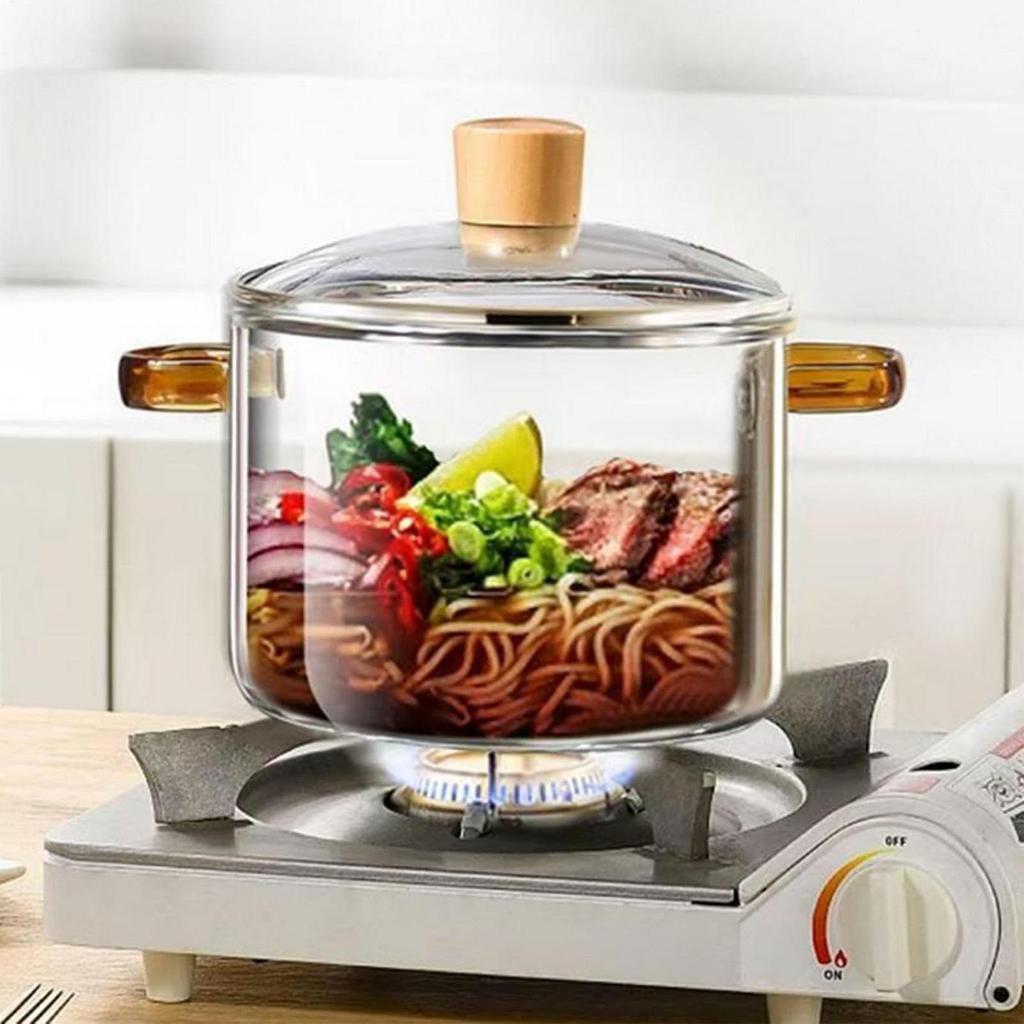 Heat-Resistant Glass Pot with Lid Quick Heat Simmer Double Handles Pot for Cooking Soup Milk Pasta Stovetop Glass Cookware
