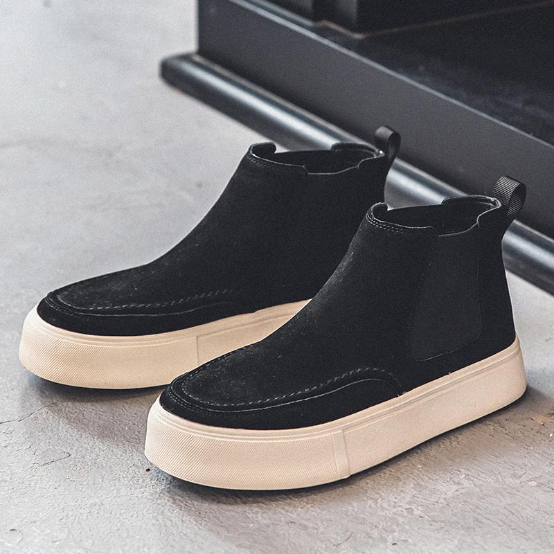 Mode Herrenmode Bühne Punk Kleid Chelsea Boots Tide Kuhveloursleder Flats Schuhe Cowboy Stiefelette gutaussehend Plateau Botas Hombre