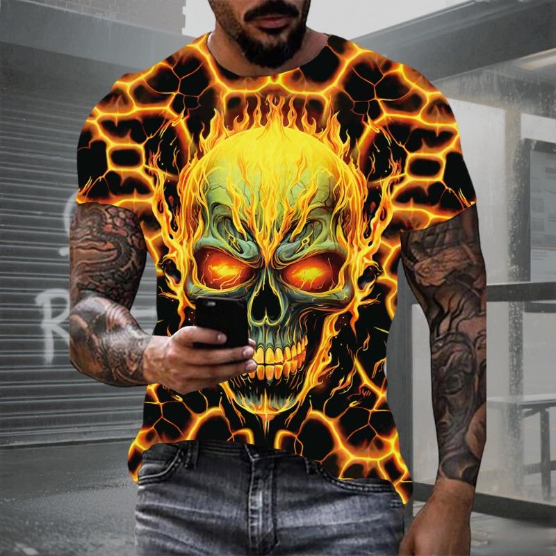 Retro Skull 3D Printed T-Shirt Hip Hop Men s Horror Skull Print T-Shirt Oversized T-Shirt Men Summer S