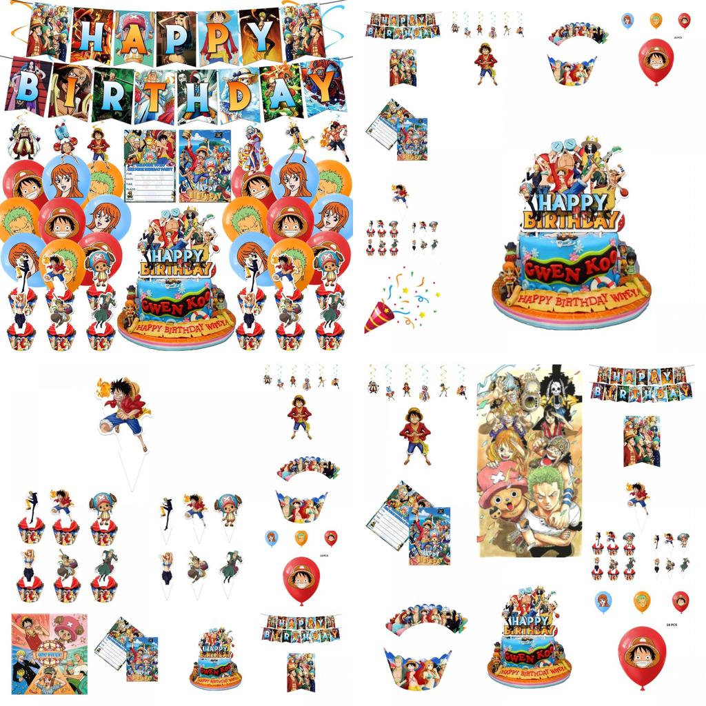 Buntes One Piece Themen-Geburtstagsdekorationsset Lebhafte und skurrile Papierrequisiten und Ballons