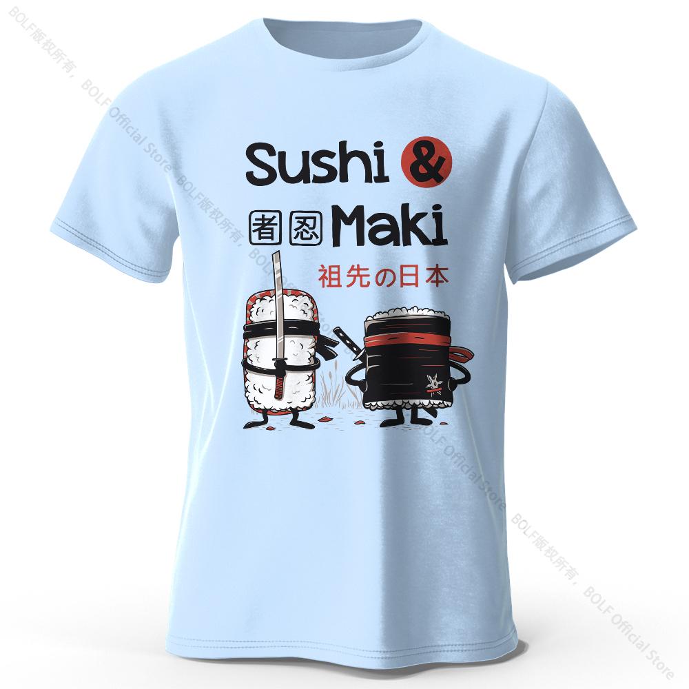 Kawaii Sushi Harajuku Printed 100% Cotton T-Shirt, Soft & Breathable Round Neck Short Sleeve Tee, Unisex Cute Style