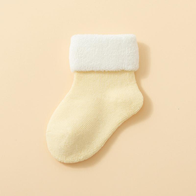 5Pair Newborn Baby Socks Winter Fleece Lined Thickened Sole Soft Cotton Loose Cuff Infant Floor Grip Socks for Crawling Comfortable Warm Footwear