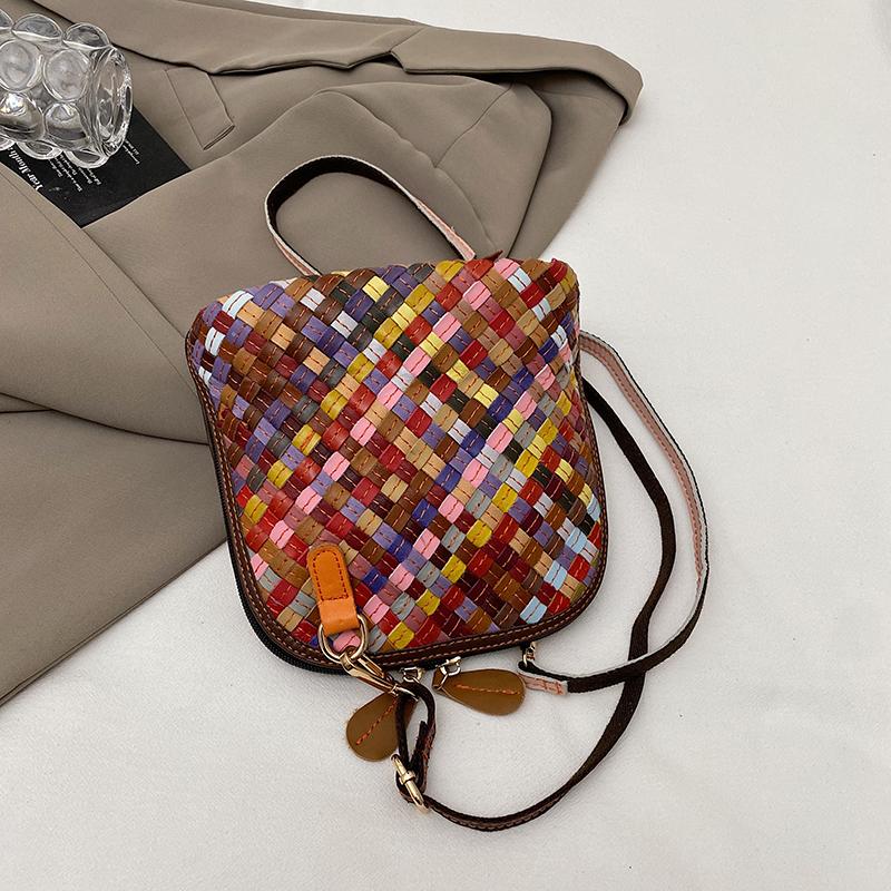 Leather Woven Schoolbag Multi-color Design Personalized Women's High-quality Messenger Bag Single Shoulder Trend Street Fashion