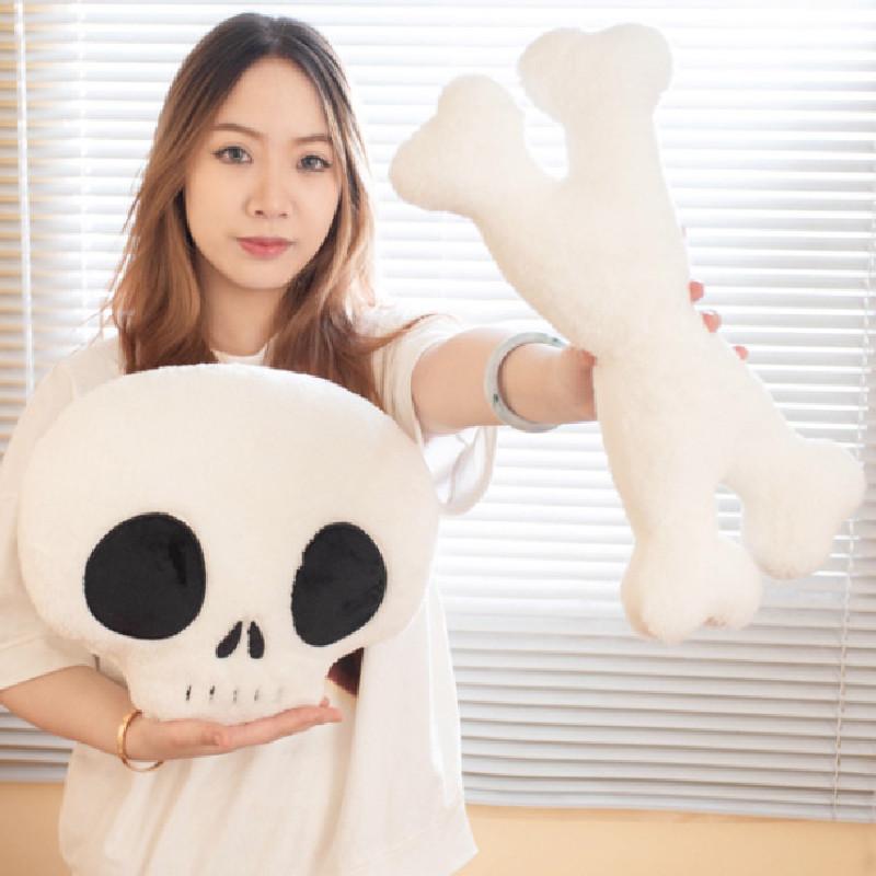 Soft Plush Skull And Crossbones Halloween Throw Pillow For Festive Home Decoration