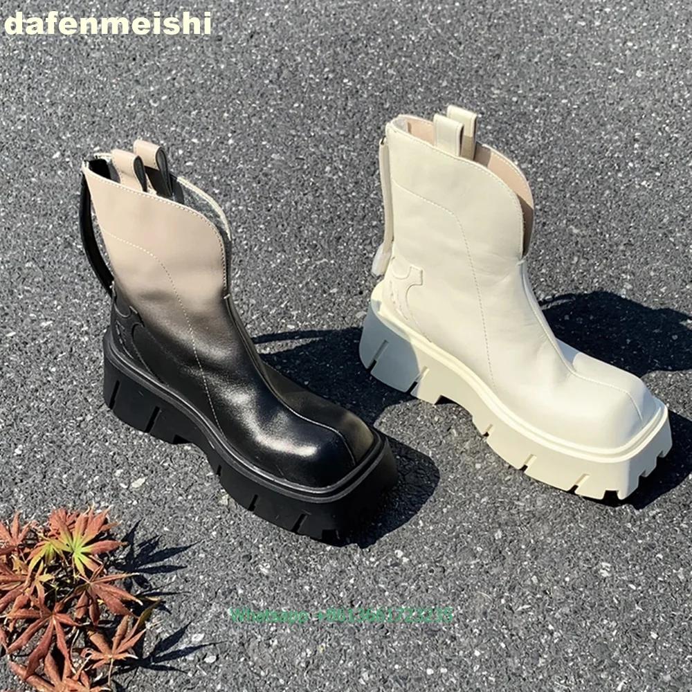 Fashion Square Toe Platform Wedges Chelsea Ankle Boots 2025 Autumn Winter New Women's Short Boots 6Cm Heel Back Zipper Fashion Boots