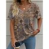 Summer V-neck Vintage 3D Printed Top Fashionable Casual Short Sleeved Women's T-shirts
