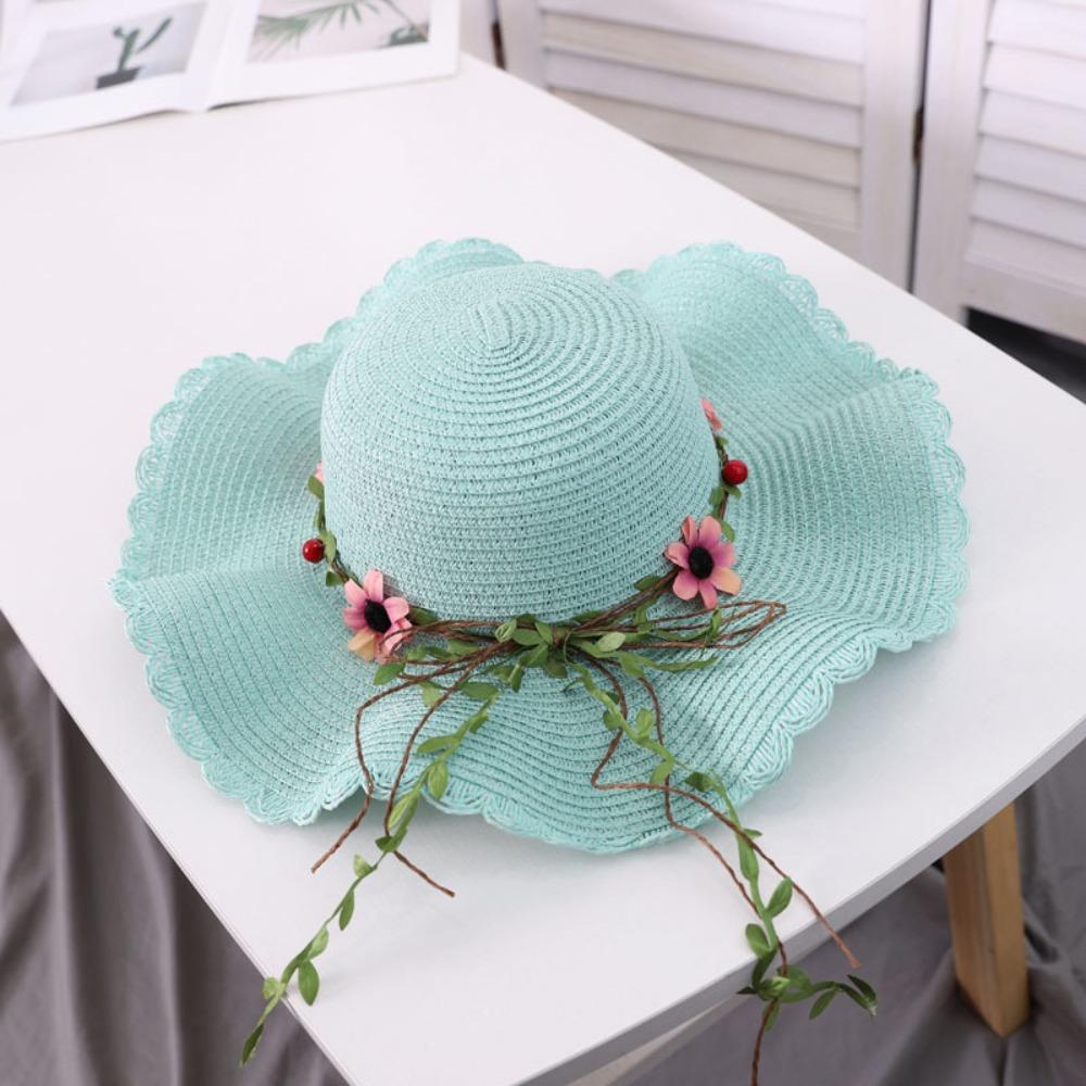 Wide Brim Beachside Sun Hat Fishing Cap Summer Beach Hat Portable Flower Lafite Straw Hat  Outdoor