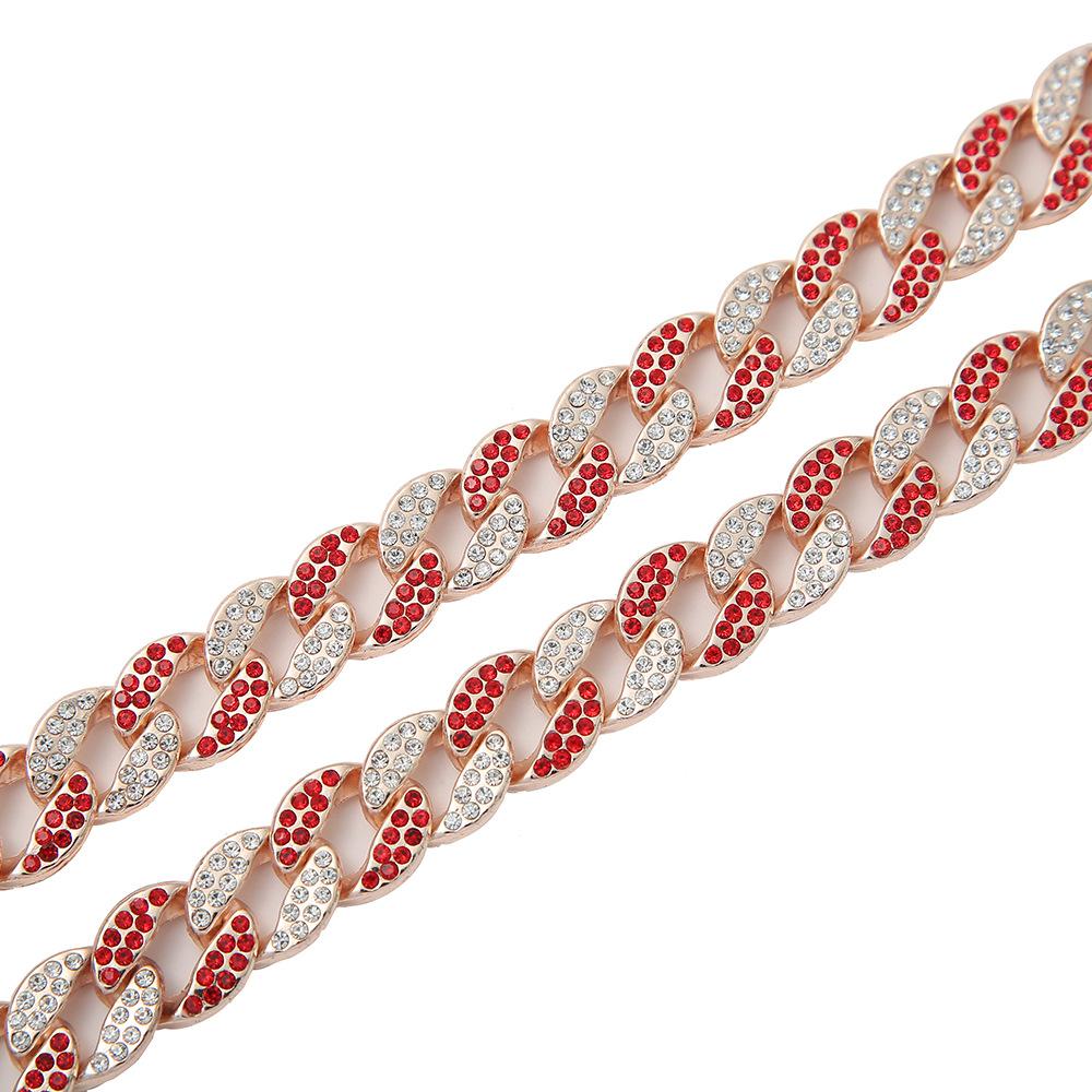 15Mm Strip Hip Hop Full Diamond Cuban Necklace Men'S Hiphop Rap Alloy Pendant Red Diamond