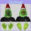 Ulkige Grinch-Maske und grünes Fellhandschuh-Set, ideal für Weihnachtsfeiern und Halloween-Feiern
